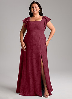 Azazie Bondi Bridesmaid Dresses Burgundy A-Line Side Slit Floral Burnout Dress image10