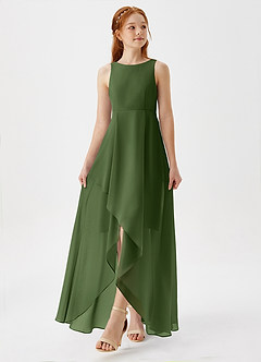 Azazie Lizette Junior Olive A-Line Pleated Chiffon Dress image4