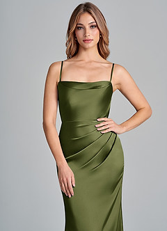 Azazie Olea 신부 들러리 드레스 인어 스트랩리스 스트레치 새틴 바닥 길이 드레스 image2