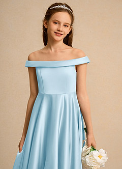 Azazie Teeny Junior Formal Abiti da Ragazza di Fiori Abito A-Line in Raso Opaco Plissettato Azzurro image7