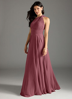 Azazie Charlize Bridesmaid Dresses Desert Rose A-Line One Shoulder Chiffon Dress image4