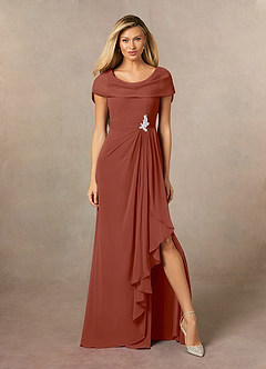 Azazie Mary Mother of the Bride Dresses Auburn A-Line Side Slit Chiffon Dress image1