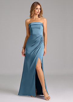 Azazie Aretha Bridesmaid Dresses Steel Blue A-Line Strapless Stretch Satin Convertible Dress image5