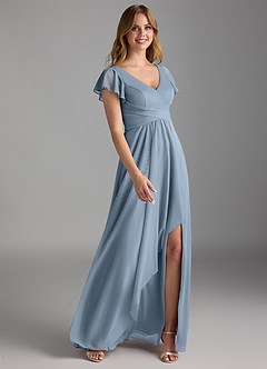 Azazie Omari Bridesmaid Dresses Dusty Blue A-Line Mesh Dress image2