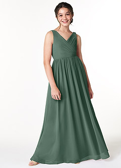 Azazie Sawyer Junior Sea Moss A-Line Pleated Chiffon Dress image3