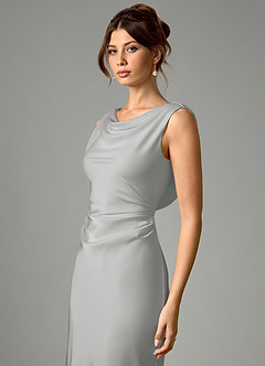 Azazie Kieryn Robes de demoiselle d'honneur Robe Sirène en Satin extensible Plissée Argent image4