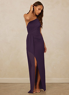 Christian Siriano Bridal for Azazie 1003 Bridesmaid Dresses Plum Sheath One Shoulder Chiffon Dress image3