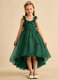 Azazie Tweety Flower Girl Dresses Dark Green A-Line Lace Tulle Dress image3