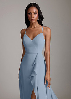 Azazie Naeem Bridesmaid Dresses Dusty Blue A-Line V-Neck Ruffle Chiffon Dress image6