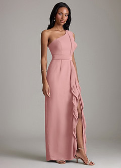 Azazie Venita Final Sale Dark Green Sheath Ruched Chiffon Dress image5