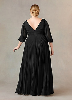 Azazie Zahara Mère de la mariée Robes Robe Trapèze en Mousseline de soie Col V plissé Noir image8