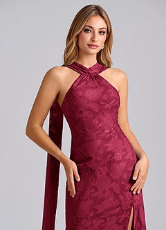 Azazie Kinsley Final Sale Burgundy Mermaid Pleated Floral Burnout Dress image7
