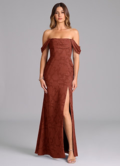 Azazie Saige Bridesmaid Dresses Terracotta A-Line Off the Shoulder Floral Burnout Convertible Dress image4