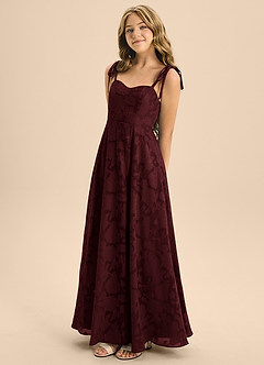 Azazie Rosey Junior Cabernet A-Line Sweetheart Neckline Floral Burnout Dress image6