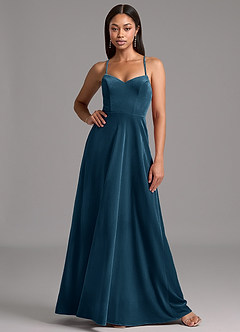 Azazie Mei Bridesmaid Dresses Blue Topaz A-Line Corset Velvet Dress image3