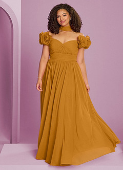 Barbie ♥ Azazie Bridesmaid Dresses Butterscotch A-Line Off the Shoulder Chiffon Convertible Dress image15