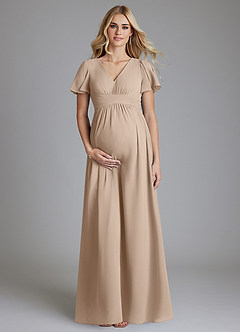 Azazie Verna Maternity Bridesmaid Dresses A-Line V-Neck Ruched Chiffon Floor-Length Dress image1