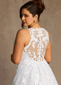 Azazie Melrose Vestidos para Prova em Casa Vestido Diamante Branco de Tule de Linha A com Renda image13