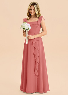 Azazie Nori Junior Blushing Pink A-Line Ruched Chiffon Dress image5