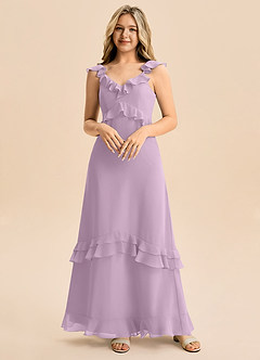 Azazie Tavie Junior Robe Trapèze en Mousseline de soie Rayé Glycine image5