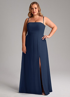 Azazie Wren Vestidos de damas de honor Vestido de Azul Marino Oscuro de Gasa de Corte en A Convertible con Corte Lateral image14