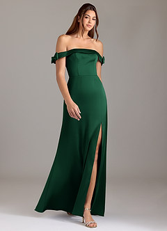 Azazie Zayla Bridesmaid Dresses Dark Green A-Line Off the Shoulder Stretch Satin Convertible Dress image3