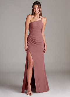 Azazie Eren Bridesmaid Dresses Desert Rose Sheath One Shoulder Chiffon Dress image3
