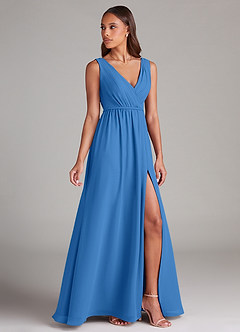 Azazie Tanicia Bridesmaid Dresses Blue Jay A-Line Pleated Chiffon Dress image3