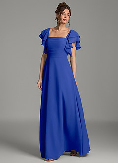 Azazie Dacia Bridesmaid Dresses Royal Blue A-Line Ruched Chiffon Dress image4