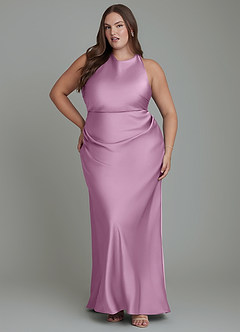 Azazie Evadne Bridesmaid Dresses Wisteria Sheath Pleated Stretch Satin Dress image7