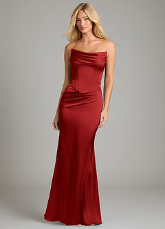 Azazie Sorrel Bridesmaid Dresses Pomegranate Mermaid Strapless Stretch Satin Convertible Dress image5