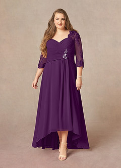 Azazie Devereaux Mother of the Bride Dresses Grape A-Line Lace Chiffon Dress image6