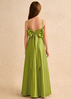 Azazie Joella Girls Formal Flower Girl Dresses Lemongrass A-Line Pleated Stretch Satin Dress image1