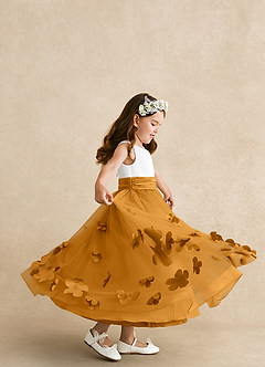 Azazie Vi Flower Girl Dresses Butterscotch A-Line Sleeveless Tulle Dress image2