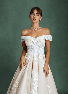 Azazie Becca Robes de mariée Robe Trapèze en Tulle Décolleté en cœur Diamant Blanc Champagne image4