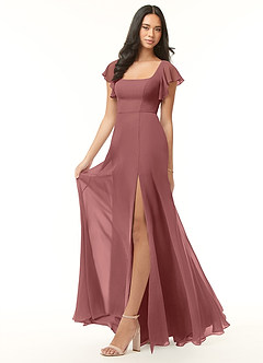 Azazie Bondi Bridesmaid Dresses Amethyst A-Line Ruffled Chiffon Dress image4