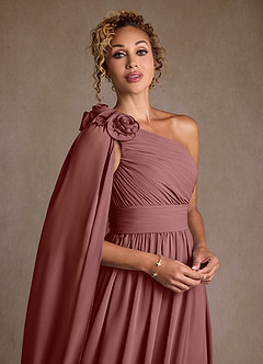 Azazie Lancaster Abiti per la Madre della Sposa Abito A-Line in Chiffon Monospalla Rosa Del Deserto image4