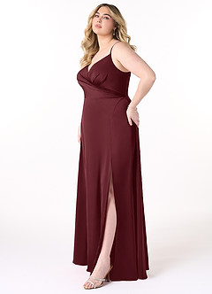 Azazie Dalilah Bridesmaid Dresses Cabernet A-Line V-Neck Pleated Stretch Satin Dress image8
