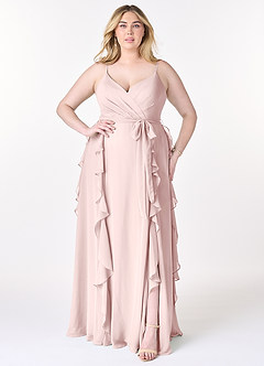 Azazie Peyton Bridesmaid Dresses Blushing Pink A-Line Ruched Chiffon Dress image7