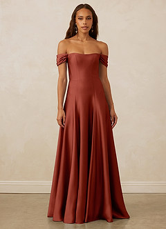 Christian Siriano Bridal for Azazie 1002 Brautjungfernkleider Wandelbar A-Linie Schulterfrei Stretch-Satin Kleid Terrakotta image2