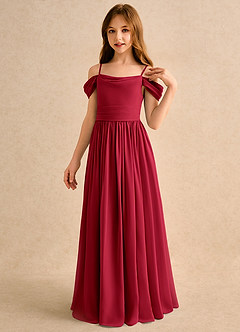 Azazie Shia Girls Formal Flower Girl Dresses Scarlet A-Line Off the Shoulder Chiffon Dress image3