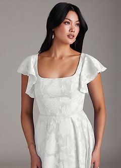 Azazie Bondi Bridesmaid Dresses White A-Line Ruched Floral Burnout Dress image5