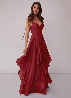 Barbie ♥ Azazie Bridesmaid Dresses Pomegranate A-Line Bow Chiffon Dress image1