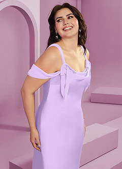Barbie ♥ Azazie Bridesmaid Dresses Lilac Sheath Pleated Stretch Satin Dress image6