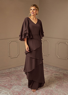 Azazie OHara Mother of the Bride Dresses Ganache A-Line V-Neck Chiffon Dress image1