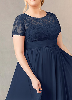 Azazie Annette Mother of the Bride Dresses Dark Navy A-Line Lace Chiffon Dress image11
