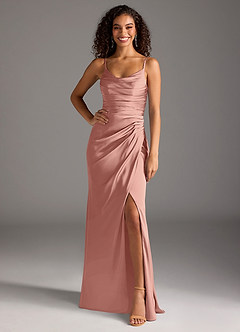 Azazie Deandra Bridesmaid Dresses Rosette Mermaid Pleated Stretch Satin Dress image6
