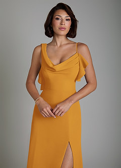 Azazie Jayden Bridesmaid Dresses Butterscotch A-Line Side Slit Chiffon Dress image3