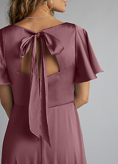 Azazie Kimber Bridesmaid Dresses Amethyst A-Line Ruched Stretch Satin Dress image5