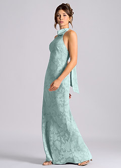 Azazie Velli Vestidos de damas de honor Vestido de Neblina de Devorado Floral de Corte Sirena con Cuello Alto image3